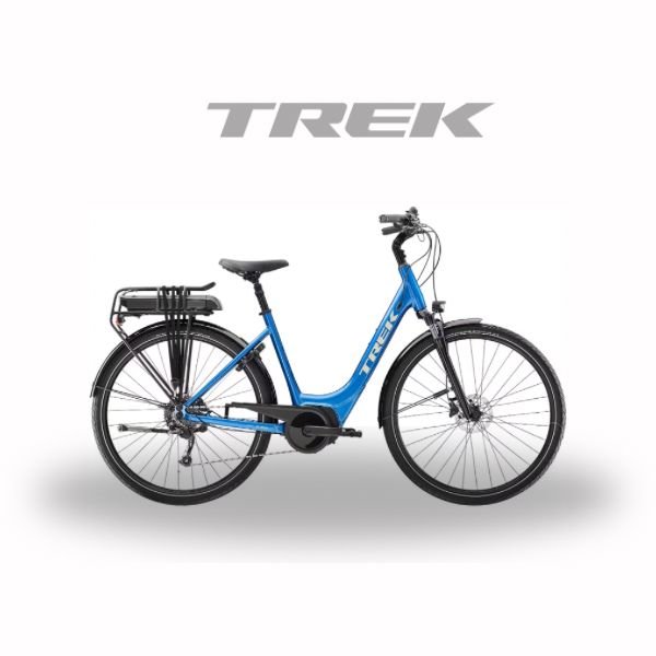 Vélo de Ville Électrique Trek Verve+ 2 Lowstep Shimano Acera/Altus 9V 400 Wh Bleu Alpine