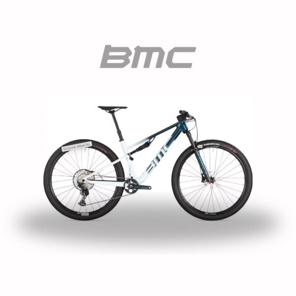 VTT Tout-Suspendu BMC Fourstroke Three Shimano SLX 12V 29'' Bleu Dark Petrol Blanc Sand 2024